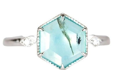 1.5ct Hexagon Peruvian Blue Opal Diamond Sides 14K Gold Engagement Ring R6333