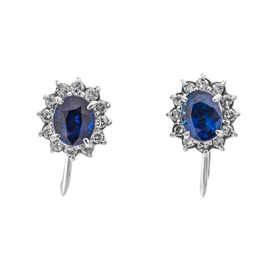 1.71 tcw Sapphire Earrings Platinum - Earrings Sapphires - 0.34 ct Diamonds - No Reserve Price