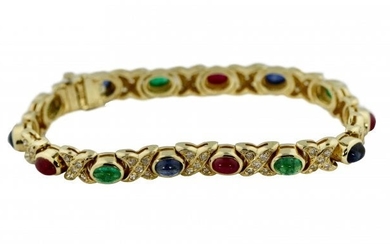 18 Karat Gold and Cabochon Colored Stone Bracelet