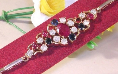 18 kt. Gold - Bracelet - 2.61 ct Sapphire - Diamonds, Rubys