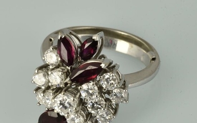 18 kt. Gold - Ring - 1.60 ct Diamond - Garnet