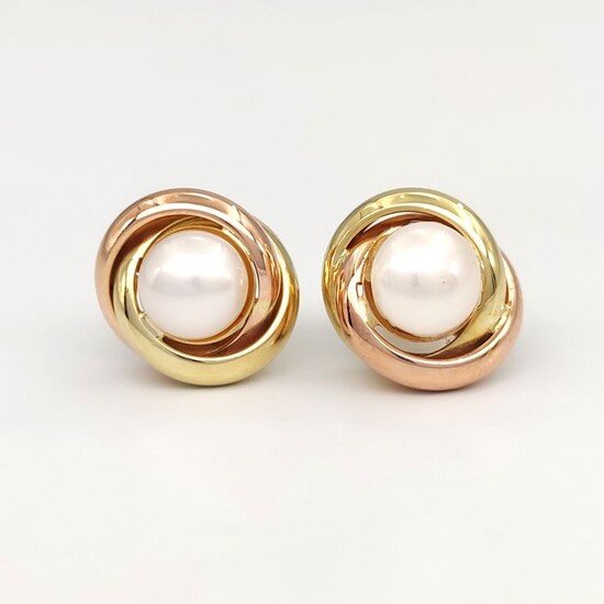 18 kt. Pink gold, Yellow gold - Earrings - Akoya pearls 7.50 mm