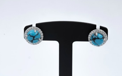 18 kt. White gold - Earring - 0.44 ct Diamond - Turquoises