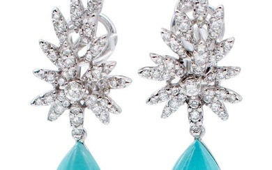 18 kt. White gold - Earrings Turquoise - Diamonds