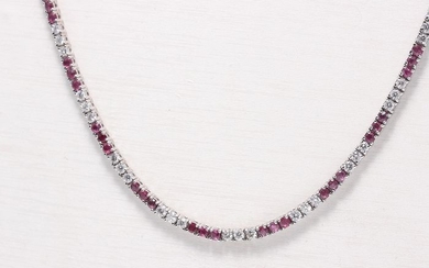 18 kt. White gold - Necklace - 6.29 ct Diamond - Ruby