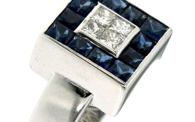18 kt. White gold - Ring - 1.00 ct Diamond - Sapphires