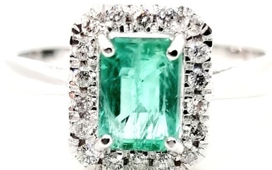 18 kt. White gold - Ring - 1.21 ct Emerald - Diamonds