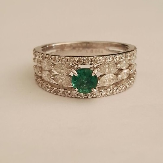 18 kt. White gold - Ring - 1.32 ct Diamond - Emerald