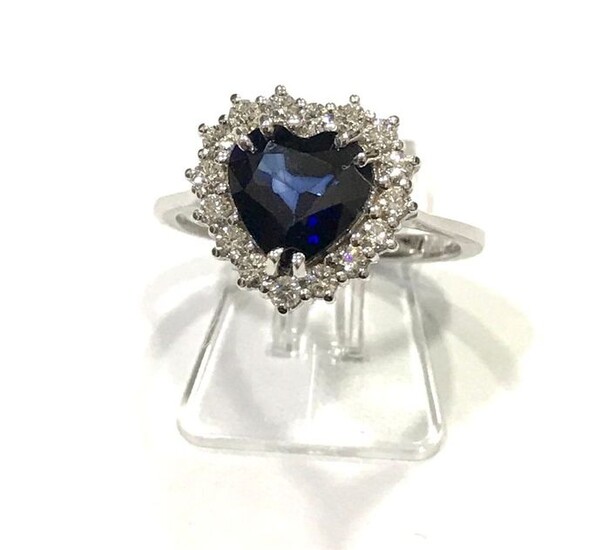 18 kt. White gold - Ring - 2.26 ct Sapphire - Diamonds