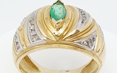 18 kt. Yellow gold - Ring - 0.35 ct Emerald - Diamonds