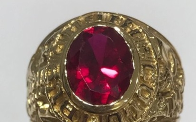 18 kt. Yellow gold - Ring, Width 17 mm synthetic ruby