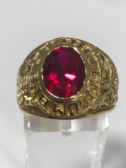 18 kt. Yellow gold - Ring, Width 17 mm synthetic ruby
