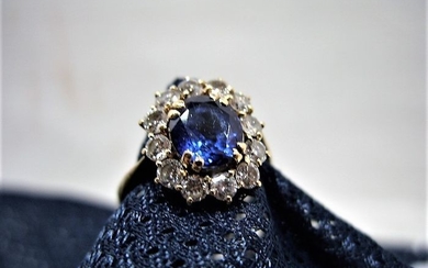 18 kt. Yellow gold - Sapphire Briljantring - 1.75 ct Sapphire - Diamonds