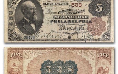 1882 Brown Back $5 Philadelphia, PA