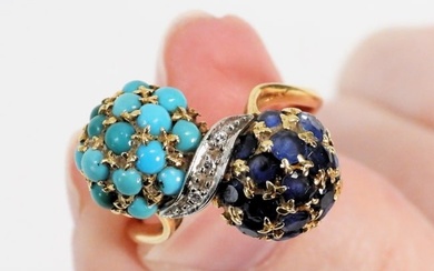 18K Gold Sapphire Diamond Turquoise Ring