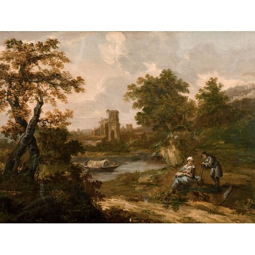 18th Century European School. A River Landscape with Figures...