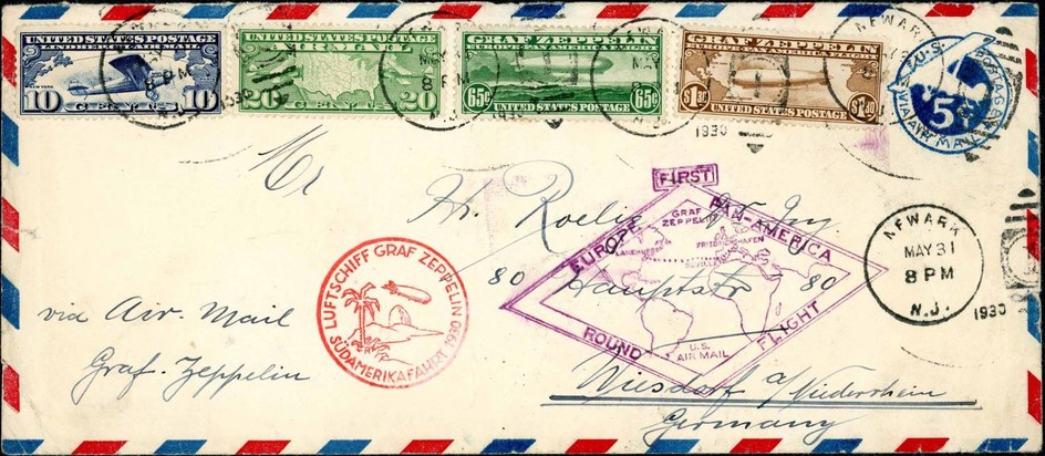 1928/30 ZEPPELIN COVERS TO GERMANY - 1930 5c stationery env....