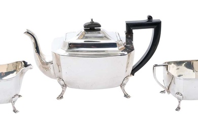 1930s silver Art Deco style three-piece tea set