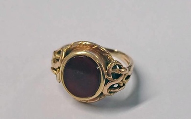 19TH CENTURY GOLD CARNELIAN SET SIGNET RING WITH DECORATIVE ...