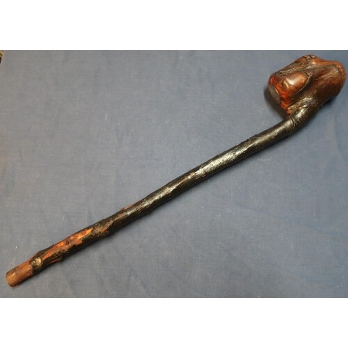 19th C Irish Shillelagh wooden club inset with white metal e...