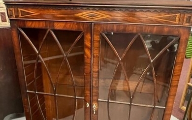19th cent. Figured mahogany glazed display cabinet, inlaid with...