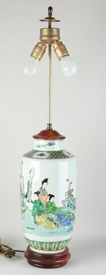 19th century Chinese family Verte vase lamp, H 85 cm.