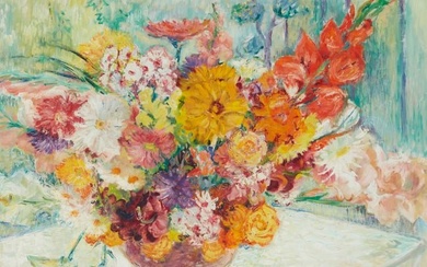20th Century Continental School, Floral still life, 1965, Oil on canvasboard, 24" H x 30" W