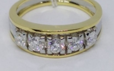 18 kt. White gold, Yellow gold - Ring - 0.16 ct Diamond - Diamond