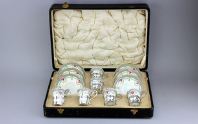 Tea service, Antique sterling silver porcelain tea set- .925 silver, Porcelain - Josiah Williams & Co, David Fullerton, Aynsley - U.K. - 1917- 1918