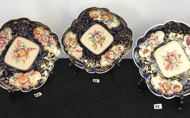 3 French Porcelain 18th C. Hand Painted Floral Dishes