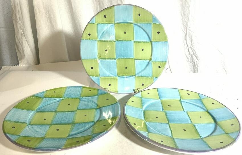 3 PCs Pottery Barn Green & Blue Dishes