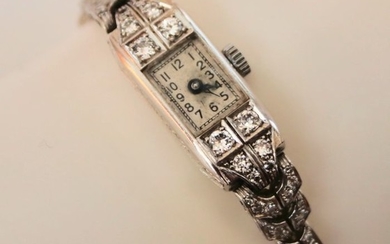14 kt. White gold - Art Deco 1930 Ladies watch - 0.67 ct Diamond - Perfect working - excellent condition