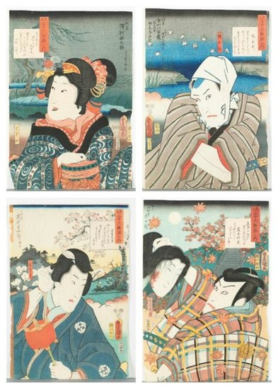 4 Japanese woodblock prints, Utagawa Kunisada.