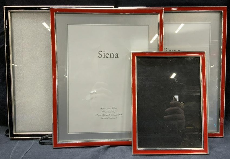 4 Silver Plate Siena Photo Frames Red & Black