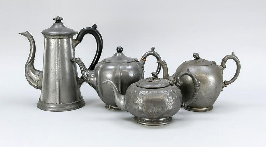 4 jugs, end of 19th c., pewter