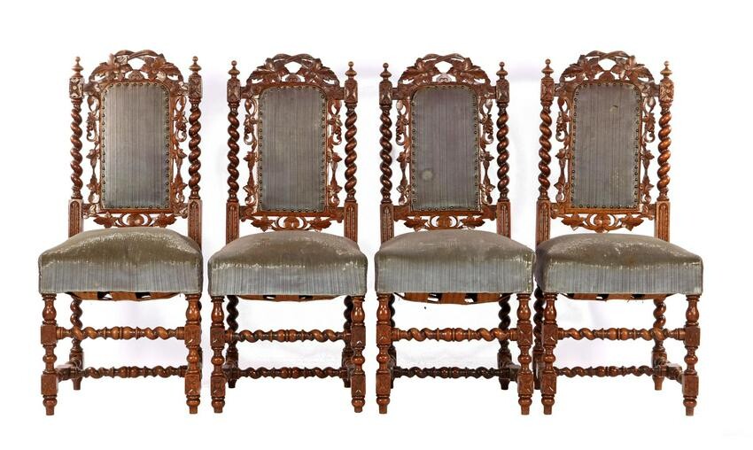 4 oak richly decorated Mechelen dining room chairs