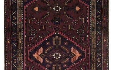 4 x 6 Wine Red Semi-Antique Persian Hamadan Rug