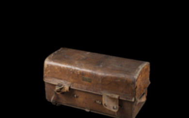 A 19th-century leather chest (cm 81x38x37) (defects)