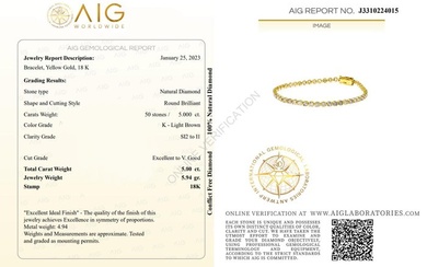 5.00 tcw Diamond Bracelet - 18 kt. Yellow gold - Bracelet - 5.00 ct Diamond - No Reserve Price
