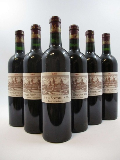 6 bouteilles CHÂTEAU COS D'ESTOURNEL 2003 2è GC Saint Estèphe (étiquettes et contre étiquettes léger déchirées