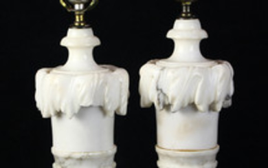 Pair of continental carved carerra marble lamps