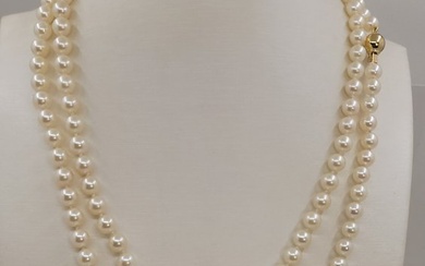 6x7mm Bright Akoya Pearls - Necklace Yellow gold