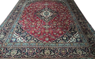 7 x 10 Persian Classic Kashan Rug RED BLUE TRADITIONAL
