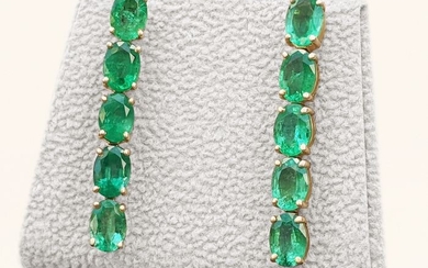 7.17 Carat Long Emerald Earrings - 14 kt. Yellow gold - Earrings - 7.17 ct Emerald - NO RESERVE