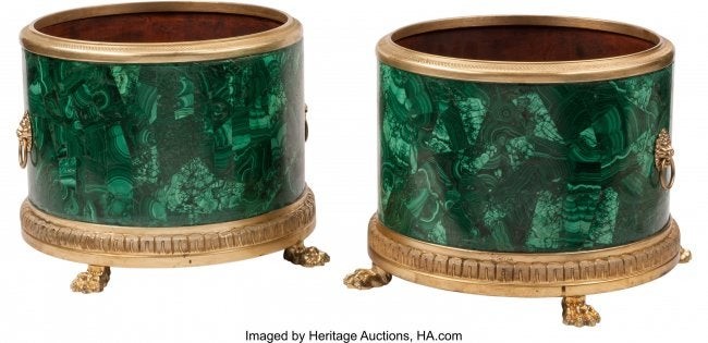 74195: A Pair of Neoclassical-Style Malachite and Gilt