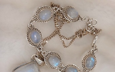 925 Silver - Bracelet, Necklace with pendant, Set - Moonstone