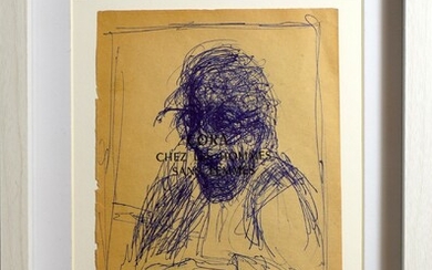 95- Alberto GIACOMETTI (attribué à) ''Portrait d'homme aux lunettes'' Dessin au stylo bille signé en...