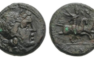 Bruttium, Rhegion, c. 215-150 BC. Æ (12.5mm, 2.13g, 12h). Laureate...