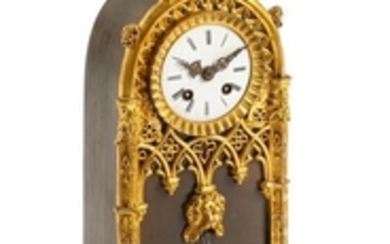 A Charles X Gilt and Patinated Bronze Fountain Clock