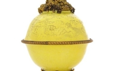 * A Chinese Gilt Bronze Mounted Yellow Glazed Porcelain Covered Vessel